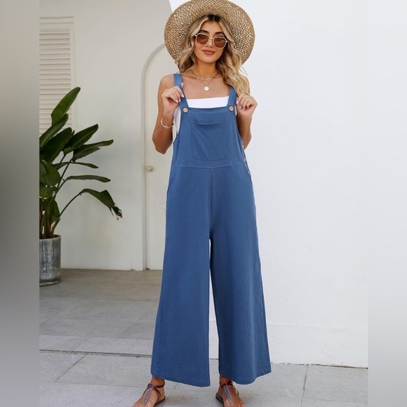 Baggy Comfy Overalls Casual Cotton Loose Fit Wide Leg Jumpsuit Adjustable Strap - Picture 2 of 10